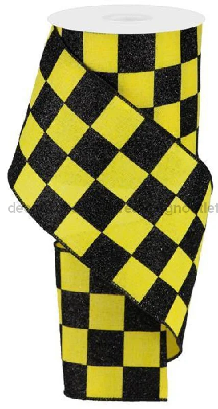 4"X10Yd Glitter Check On Royal Yellow/Black RGA149829