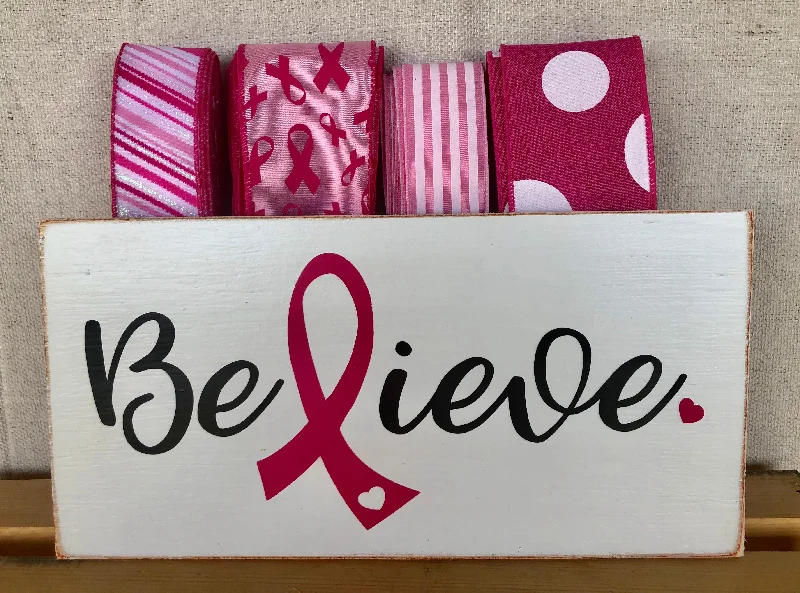 Believe Breast Cancer Sign and Ribbon Kit,  Breast Cancer Awareness Wreath Kit, Wreath Supplies