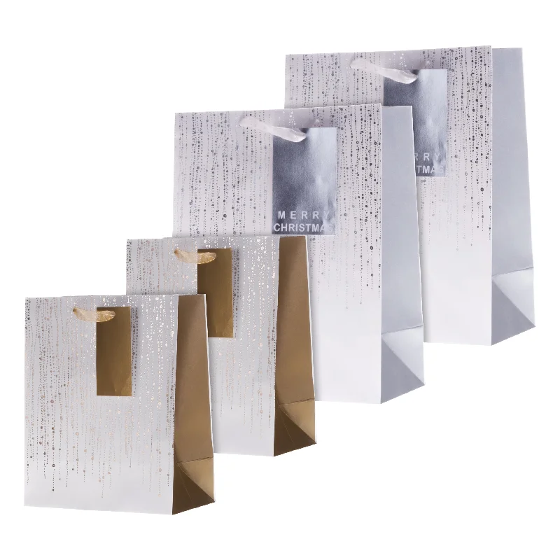 Christmas Gift Bags - Pack of 4 in 2 Silver & Gold Designs