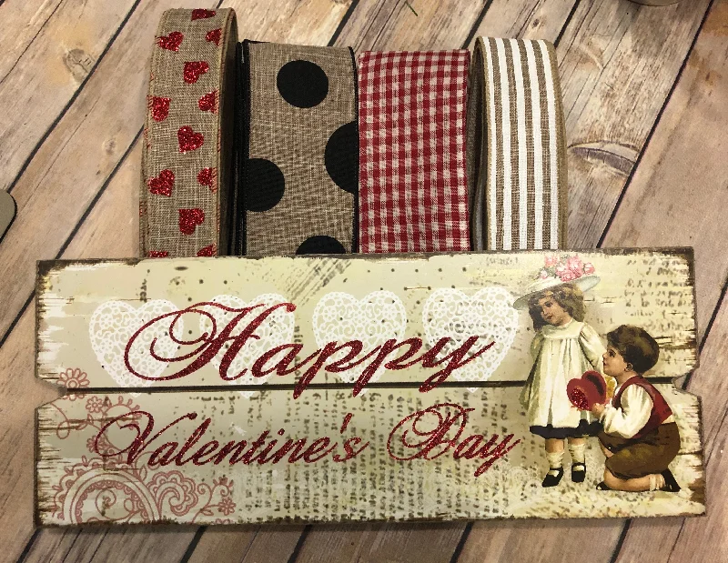 Vintage Valentine Sign and Ribbon Kit,  Valentine Wreath Kit, Wreath Supplies