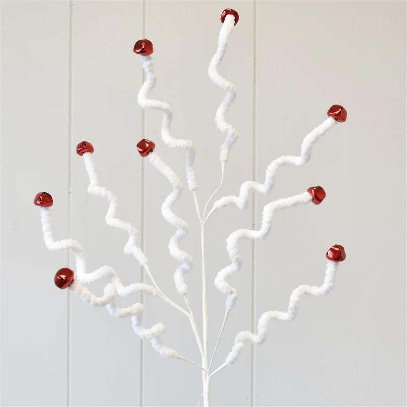 Flocked Spiral Jingle Bell Spray 27.25" in White Red | QD