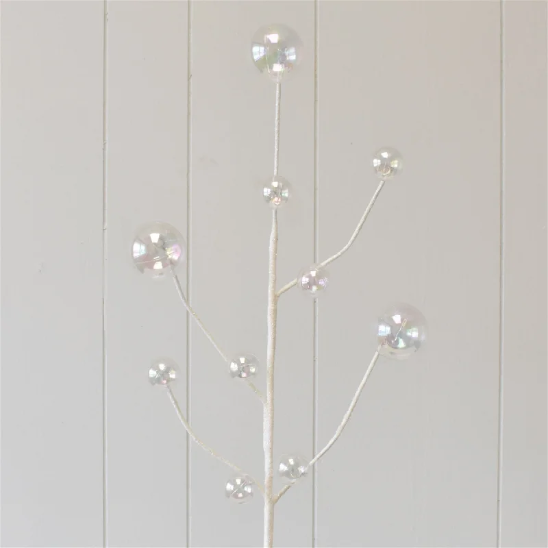 Glittered Spray with Iridescent Clear Bubble Orbs 30" in White | QDC22