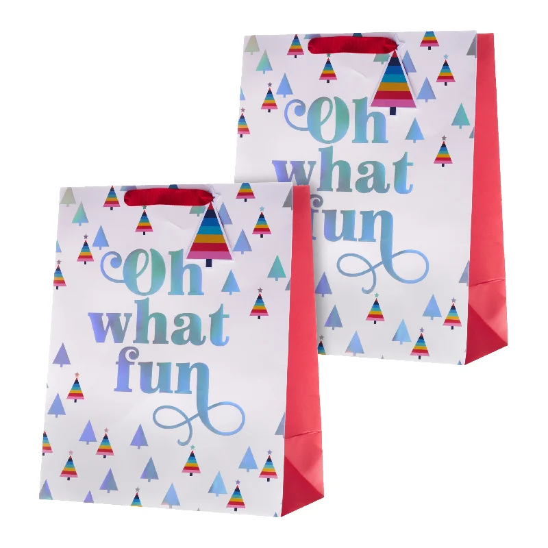 Large Christmas Gift Bags - Pack of 2 in 1 Rainbow Tree Design