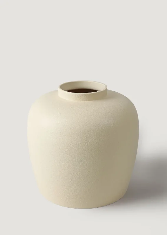 Large Afloral Glazed Stoneware Vase in Vanilla - 10.5"