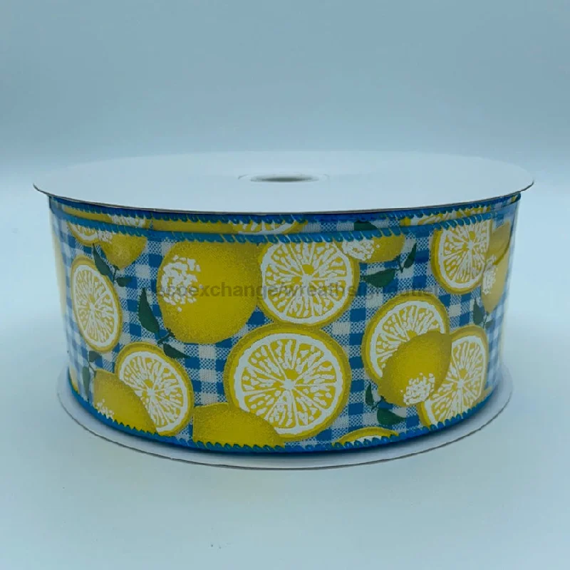 Light Blue-White Printed Gingham/Lemons, 2.5"X50Y 841-40-111