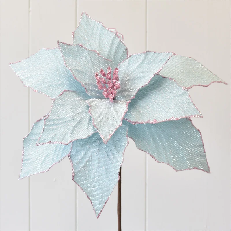 Light Blue Shimmering Poinsettia with Pink Glitter Edge 16"x14"D | QD