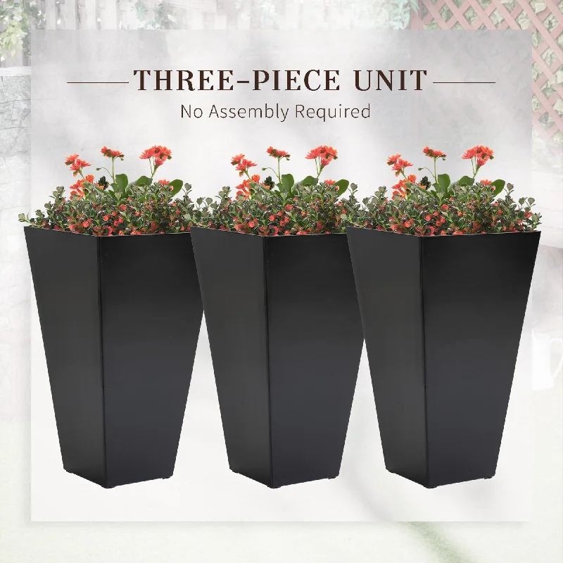 Outsunny 28" Tall Plastic Flower Pot, Set of 3, Large Outdoor & Indoor Plastic Garden Planters, for Entryway, Patio, Yard