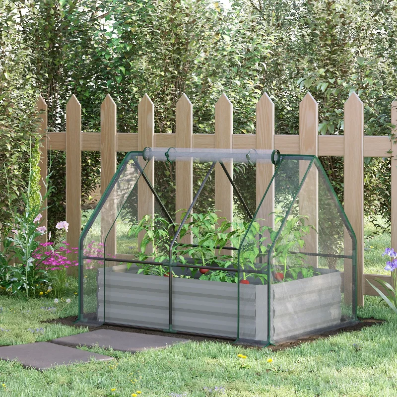 Outsunny Raised Steel Garden Bed with Greenhouse Cover - 50" L x 37.5" W x 36.25" H