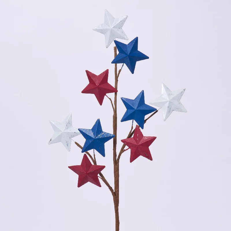 Patriotic Red, White & Blue Antique Metal Stars American Holiday Branch Spray - 28"