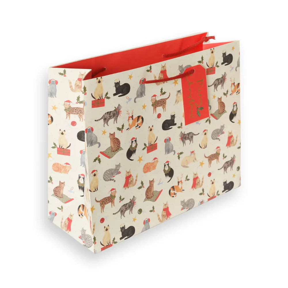 Santa Paws Cats Large Landscape Christmas Gift Bag