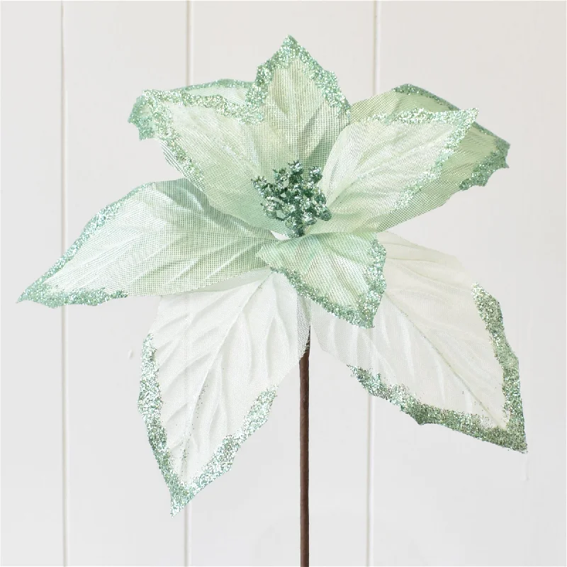 Sheer Shimmering Poinsettia w/ Glittered Tips 12" x 14"D in Seafoam | QD