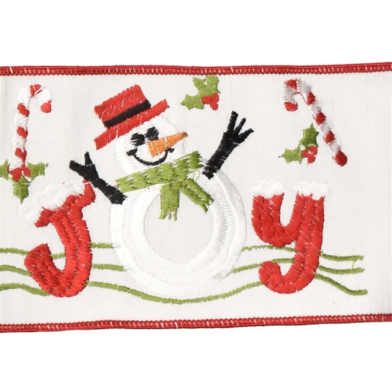 White Ribbon with "Joy" Snowman 4" x 10YD in White/Red/Green/Black | IRC22