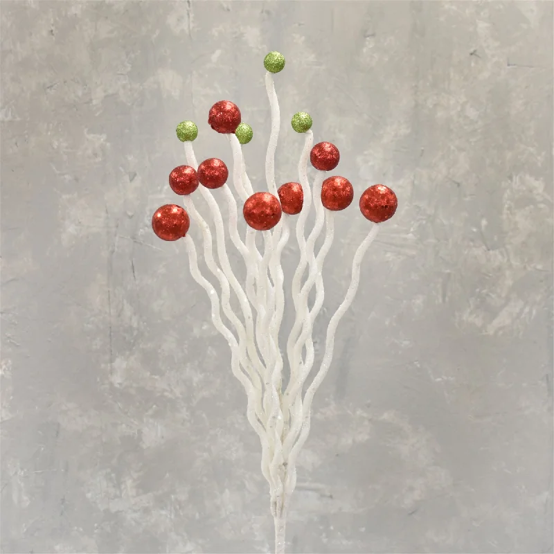 Wild Waves Glittered Stem/Ball Spray 31" in White/Red/Green | QG