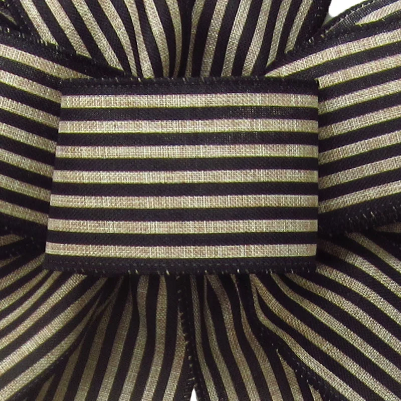 Wired Cabana Stripes Black & Natural Ribbon (#40-2.5"Wx10Yards)