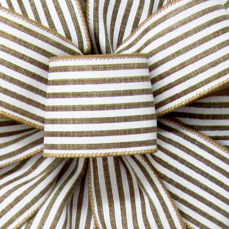 Wired Cabana Stripes White & Natural Ribbon (#40-2.5"Wx10Yards)